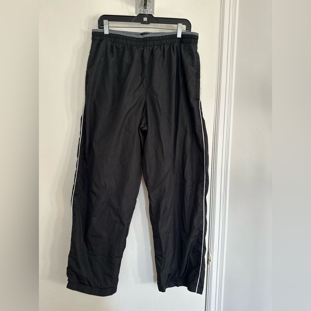 VTG Y2K Starter Pull On Track Pants Mens SzL  Black Baggy Lined Swishy Wide Leg.